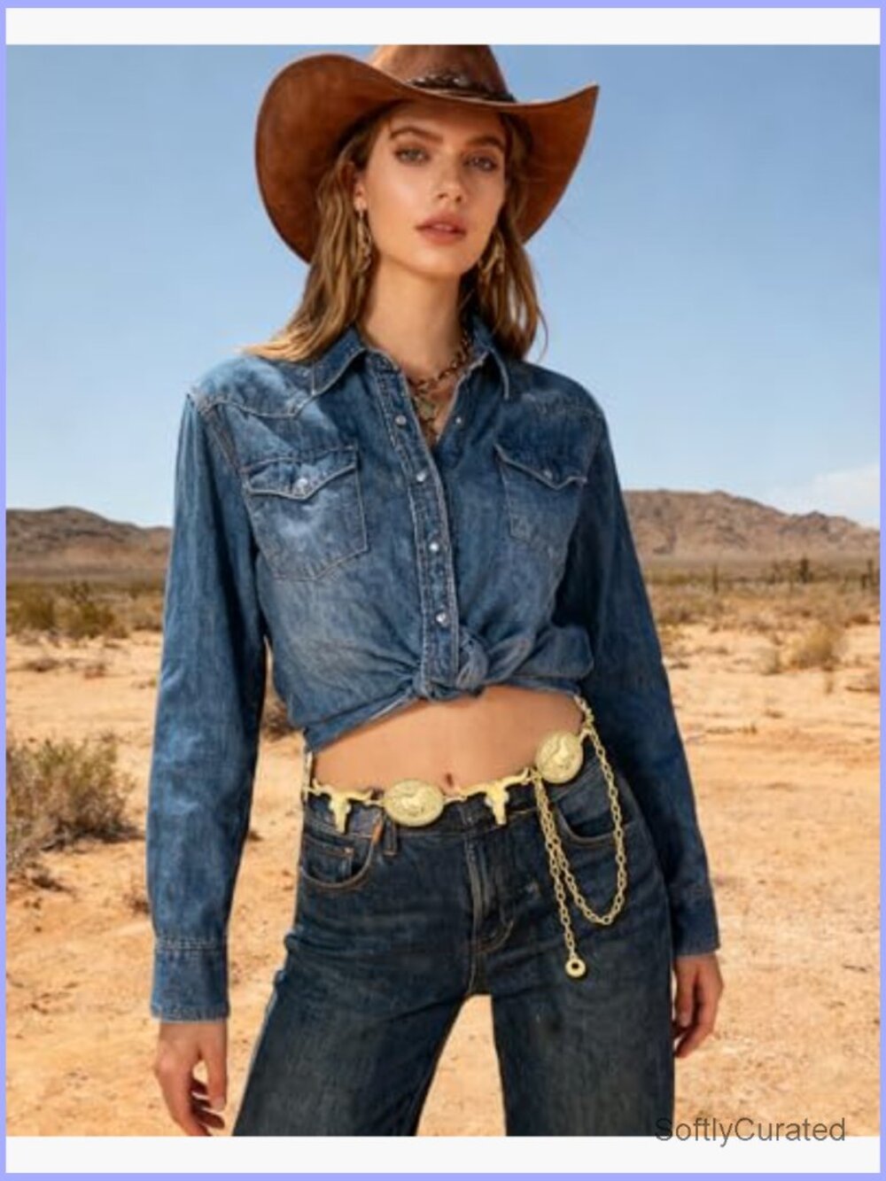 Vintage Western Concho Chain Belt Cowgirl Waist Chain for Dresses - Picture 4 of 7